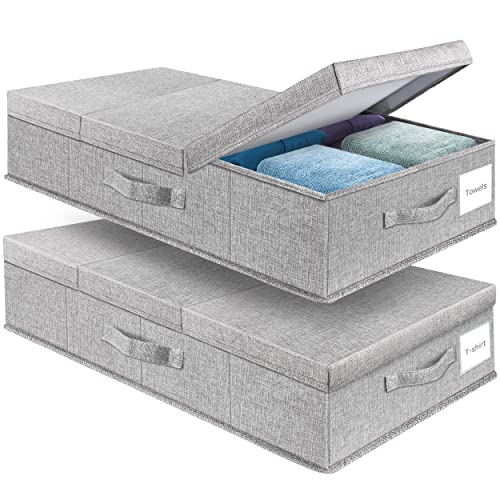 Supowin Underbed Storage Containers Bin with Lids, Large Under Bed Storage Organizer Box with Handle, Foldable Under the Storage Bags for Organizing Clothes, Shoes, Blankets, Pillows - color: A-Grey