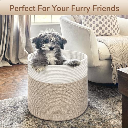 Goodpick Woven Rope Basket 15.8 x 13.8 inches, Toy Storage for Organizing, Blanket Basket Living Room, Toy Bin for Playroom, Light Brown - color: Light Brown, size: 15.8x15.8x13.8 Inch (Pack of 1)