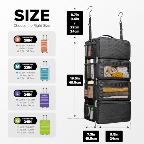 Suitcase Organizer, Travel Luggage Organizer Hanging Shelves Packing Cube Closet/Collapsible Portable Travel Organizer for Carry-on - color: Carbon-S-4 Tier, size: Small