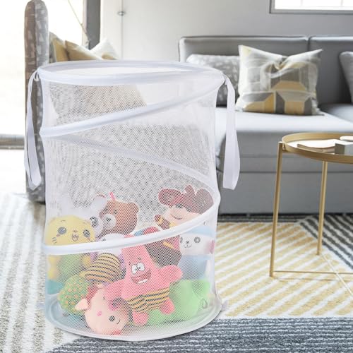 Seiritex Mesh Popup Laundry Hamper 115L Collapsible Laundry Basket Extra Large Capacity Foldable Clothing Storage Basket with Handles No Lid 26 H x 18 W x 18 L (White) - color: White-1