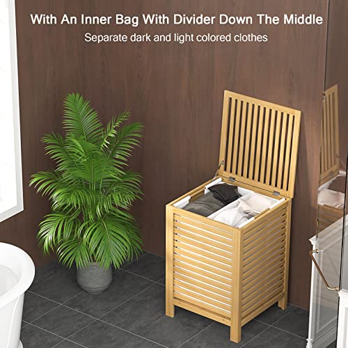 Homykic Bamboo Laundry Hamper with Lid, 120L Large Clothes Laundry Sorter with Removable 2-Section Liner Bag, Raised Laundry Basket Organizer for Clothing, Bathroom, Bedroom, Laundry Room, Natural - color: Natural