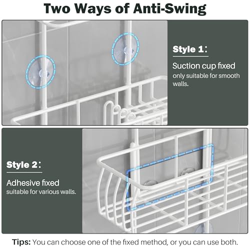 Epicano Shower Caddy Hanging, Anti-Swing Over Head Shower Caddy Rustproof with hooks for Towels, Sponge and more,White - color: White