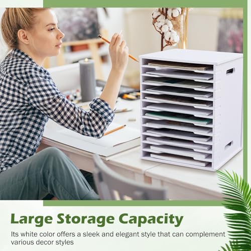 Juexica 12 Tier 8.5" x 11" Scrapbook Paper Organizer, White Cardstock File Organizer with Adjustable Shelves, Stackable Paper Trays, Desktop Storage Rack Document Holder for Desk Home Office - style: 12 Tier