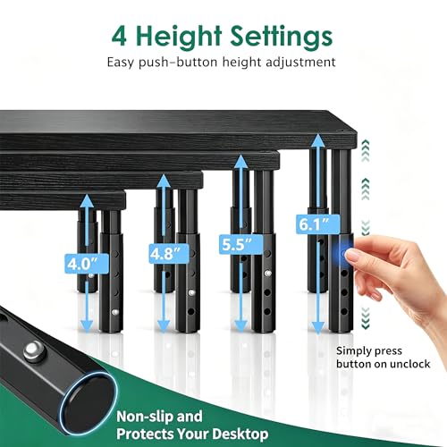 OPNICE Desk Organizers and Accessories, Adjustable Computer Monitor Stand Riser, Laptop Stand for Desk, Office Desk Accessories & Workspace Organizers for Home Office, Black Wood - color: Black Wood