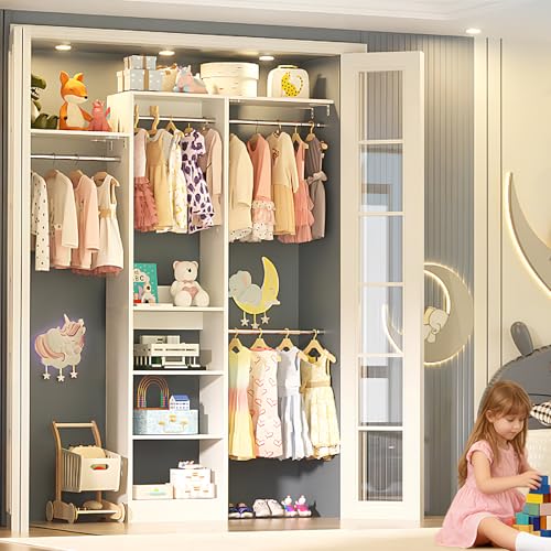 Besiost 48" Closet Organizer System, 4FT Closet System for Small Closets with 4 Hanging Rods & 3 Shelves, 80"H Small Closet Organizers and Storage for Bedrooms, Cloakrooms, White - color: White