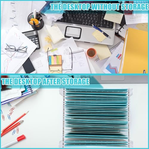 Dispowreath 24 Hanging File Folder with Acrylic Organizer for Letter/a4 Size Desktop Clear File Storage Box with Handles for Home Work Office Use(Blue,Classic) - color: Blue, style: Classic