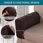 Velvet Quilted Armrest Covers - Water-Resistant Sofa Arm Protectors Set of 2 with Side Pocket Organizer, Non-Slip Furniture Covers for Chairs & Couches (Brown) - color: Brown