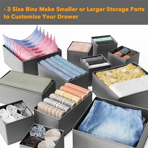 SpaceAid Drawer Organizer Clothes, 12 Pack Dresser Organizer Bins for Nursery, Closet Organization and Storage Dividers for Clothing, Baby Clothes, Underwears, Socks (Grey) - color: Grey, size: 12 Pack
