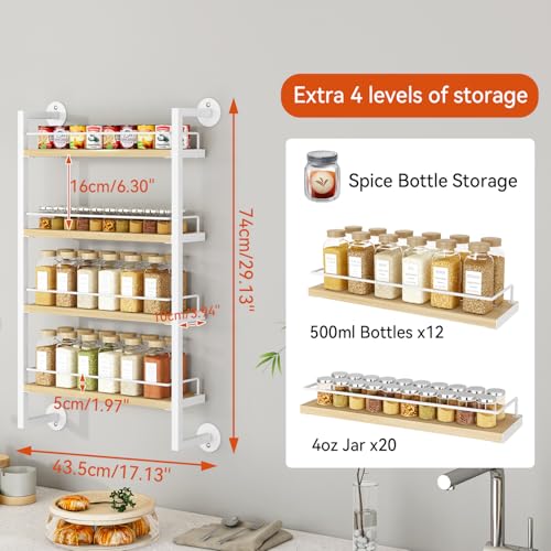 IBUYKE Spice Rack Wall Mount,4 Tier Hanging Seasoning Organizer,Spice Rack for Wall for up to 50 Jars,Spice Organization for Kitchen Cabinet,Living Room,Bathroom,Pantry,Natural TLJ016R - color: White