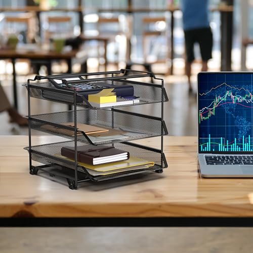 Deco Brothers Stackable Sliding Letter Tray Paper Organizer, 3 Tier, Black