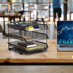 Deco Brothers Stackable Sliding Letter Tray Paper Organizer, 3 Tier, Black