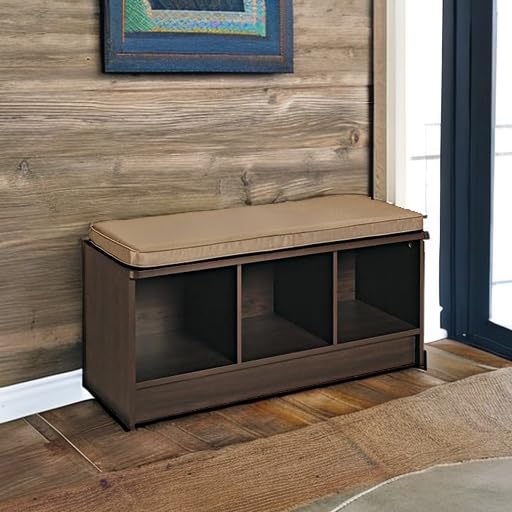 ClosetMaid 1570 Cubeicals 3-Cube Storage Bench, Espresso with Tan Cushion - color: Espresso With Tan Cushion