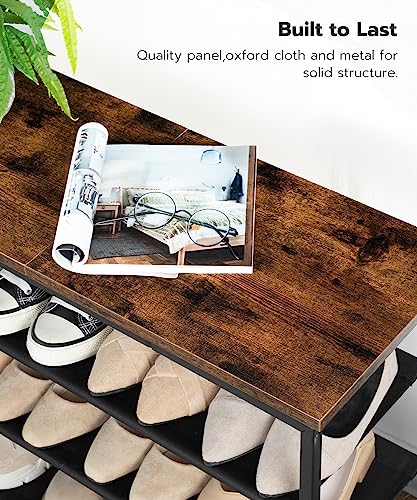 HOOBRO Shoe Rack, 4 Tier Shoe Storage Organizer with 3 Oxford Fabric Shelves and Top Panel, Holds 12-16 Pairs of Shoes for Entryway and Closet, Industrial, Rustic Brown BF47XJ01G1 - color: Rustic Brown + Black, size: 29.5"L x 11.2"W x 23.4"H