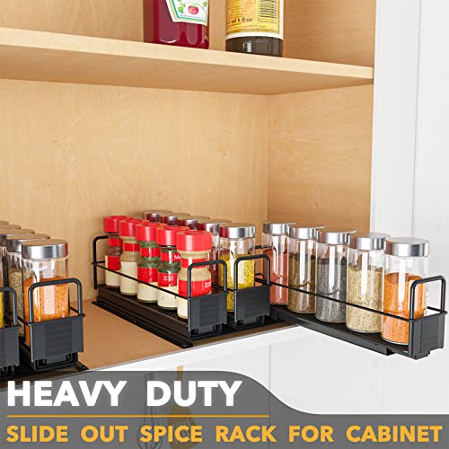 SpaceAid Pull Out Spice Rack Organizer for Cabinet, Heavy Duty Slide Out Seasoning Kitchen Organizer, Cabinet Organizer, with Labels, 7.7" W x10.75 D x4 H, 3 Drawers 1-Tier - style: Three 2"W Drawers, 1-Tier