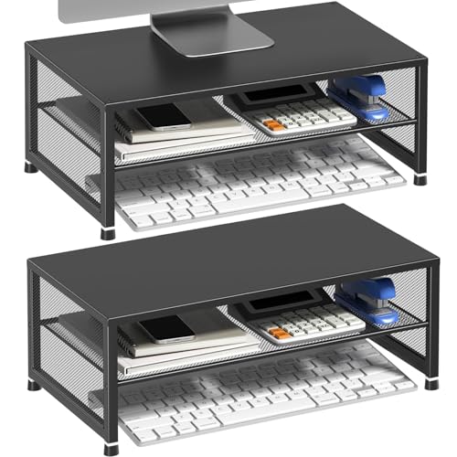 ECOLOVI 2-Tier Computer Monitor Stand Riser, Desk Organizer for Monitor, Printer & Laptop Stand, Desktop Workspace Organizers for Office Supplies(Black 2-Pack) - color: Black 2-Pack
