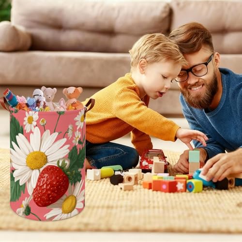 Funky Laundry Basket Strawberry Daisy Design Collapsible Laundry Baskets Oxford Cloth Red Storage Bin Colorful Laundry Hamper Spring Decor 15.75x15.75x19.7" - color: Colorful583