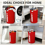 A large 90 liter laundry basket that can be folded for easy carrying. Suitable for bathrooms, laundry rooms, and travel (Red) - color: Red