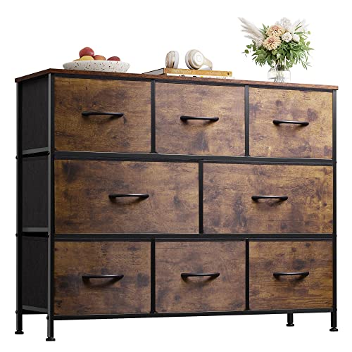 WLIVE 8 Drawer Dresser for Bedroom, Fabric Dresser with Large Storage Drawer Unit for Entryway, Chest of Drawers for Living Room, Rustic Brown - color: Rustic Brown, style: Large 8 Drawers