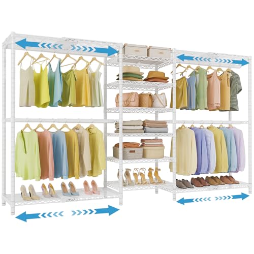 VIPEK X3 Plus Large Expandable Closet Rack Adjustable from 5'10" to 8'8" with Extendable Shelves and Hanger Rods, Freestanding Clothing Racks Modular Closet Systems Wardrobe, Max Load 1360LBS, White - color: White, size: X3 Plus
