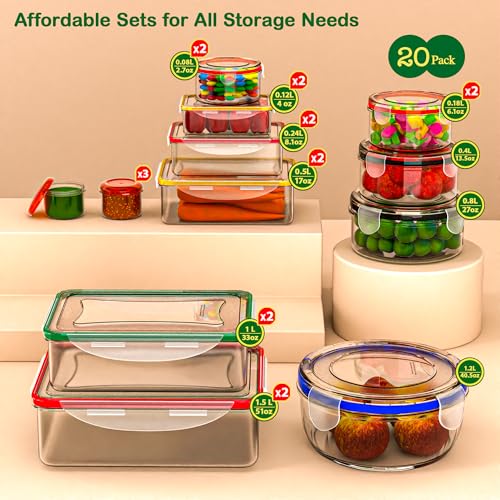 40 Pcs Food Storage Containers with Lids Airtight- Plastic Meal Prep Container for Pantry Kitchen Organization, Microwave, Dishwasher, Freezer Safe -100% Leak Proof (20 Stackable Boxes-20 Lids) - color: 40Pcs