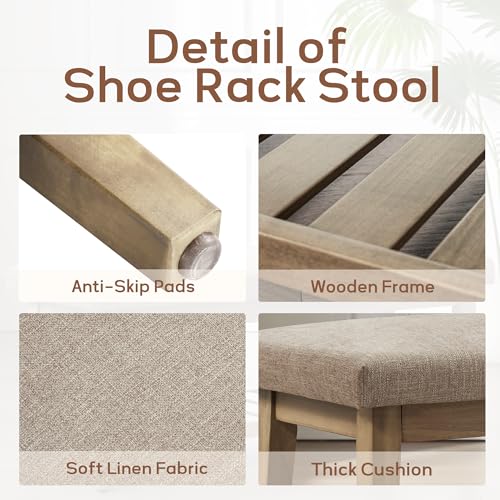 Zihanhome Entryway Shoe Bench with Cushion, End of Bed Bench,Upholstered Bench for Kitchen, Bench with Solid Wood Shelf, Fabric Ottoman Bench for Hallway, Living Room (Brown) - color: Brown