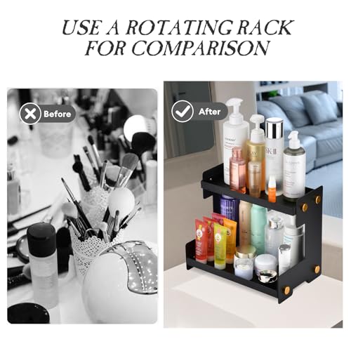 FFK 2 Tier Bathroom Countertop Organizer, Storage Shelf for Cosmetics, Ideal for Cabinet, Pantry, and Desktop, for Kitchen and Office - color: Black 1