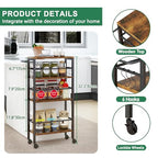 IBUYKE 7.8" Slim Rolling Cart,4-Tier Metal Kitchen Storage Cart,Trolley cart on Wheels for Narrow Space,with Handle and Wooden Tabletop,for Kitchen, Dining Room,Laundry Room,Rustic Brown UTMJ065H - style: Brown