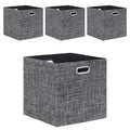 Cube Storage Bins 13×13 Inch Linen Foldable Box with Handles, Collapsible Organization Basket Set of 4 Large Capacity Drawer for Closet Shelf Cabinet Bookcase Bedroom, Black - color: Black
