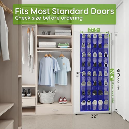Unjumbly Over the Door Shoe Organizer with 40 Large Breathable Mesh Pockets, Space Saving Shoe Holder, Hanging Shoe Rack for Entryway Bedroom Closet Storage (Navy Blue, 40 Pockets) - color: Navy Blue, size: 40 Pockets
