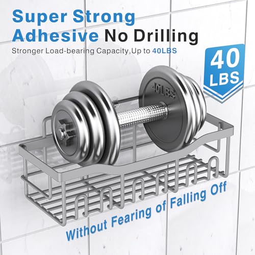 EUDELE Shower Caddy 2 Pack, Adhesive Shower Organizer for Home Decor & Kitchen Storage, No Drilling, Rustproof Stainless Steel Bathroom Shelf Organizer - color: Light Grey-2pcs