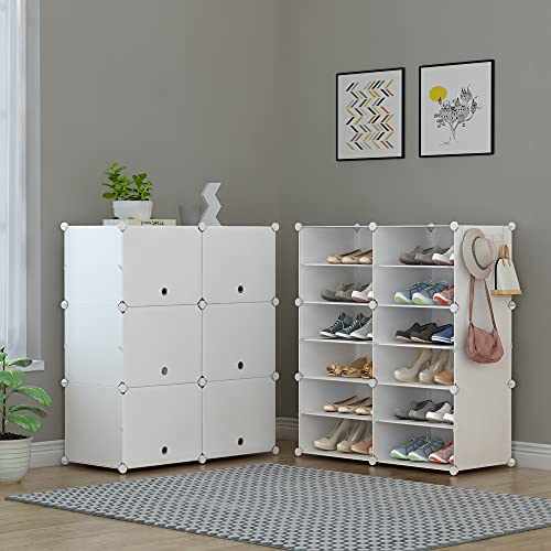 HOMIDEC Shoe Rack, 6 Tier Shoe Storage Cabinet 24 Pair Plastic Shoe Shelves Organizer for Closet Hallway Bedroom Entryway - color: White, style: 2 by 6