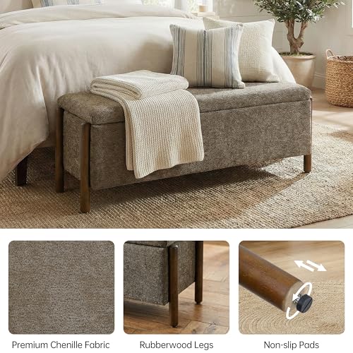 Usaint Wooden Storage Ottoman Bench, 47" Fabric Upholstered End of Storage Bench with Rubberwood Legs, Entryway Bench with Storage for Bedroom, Living Room, Reception, Cloakroom, Brown - color: Brown