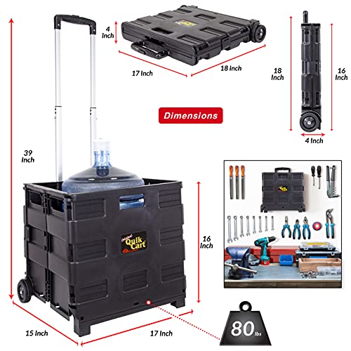 dbest products Quik Cart without Lid Travel Portable Mobile Storage Collapsible Handcart Rolling Utility Heavy Duty, Black - color: Black, style: Topless
