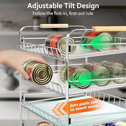 MAXIFFE 4 Tier Can Organizer for Pantry, 16.9" W×11.5" D×16.7" H, Space-Saving Adjustable Metal Hold 40 Standard 12-oz Cans Storage Rack Holder for Countertop Kitchen Soda Drinks Fruits, Chrome - color: Chrome, size: 4 Tier - 1 Pack