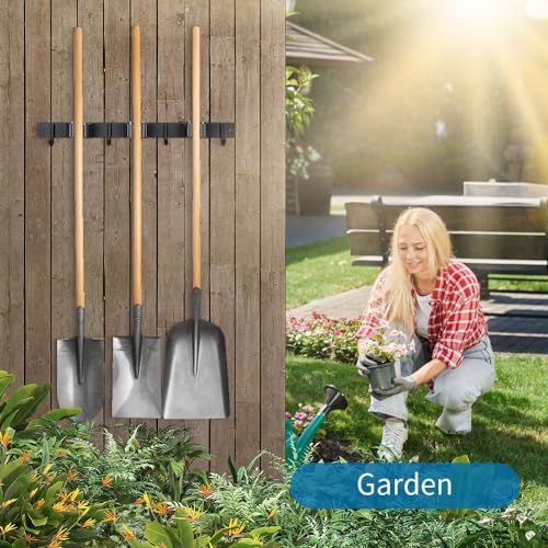JAMEND CLXP Broom Hanger and Mop Holder, Heavy Duty Garden Tool Organizer Rack Rake and Shovel Handle, Stainless Steel Wall Mounted Utility Rack with Screws (3 Racks with 4 Hooks, Matte Black). - color: 1 Pack, size: 3R4H