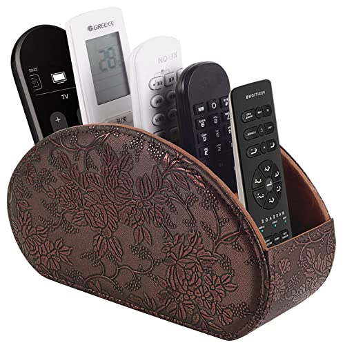 Tv Remote Holder Tray with 5 Compartment,PU Leather Remote Control Holder/Caddy,Placed Media Remote Storage Box/Glasses/Makeup Brush/Office Products/Desktop Organizers Nightstand Decoration (Retro) - color: Retro