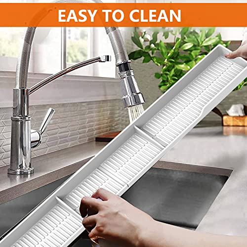 AWOKE Stove Top Shelf 30 Inch - Silicone Material Magnetic Shelf for The Stove - 3 Functional Partitions Kitchen Spice Rack Organizer - White - color: White