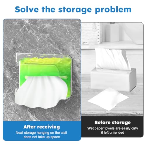 CALIDAKA 2Pcs Bathroom Wipes Holder, Kitchen Wipes Storage, Wall-Mounted Tissue Holder, Non-Slip Flushable Wipes Box, Wipe Container, Wipes Holder for Kitchen Bathroom (Clear+Clear Grey)