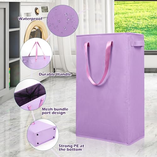 Odonata Slim Laundry Hamper Handles Collapsible Laundry Basket Thin Dirty Clothes Basket Narrow Laundry Bag Foldable Dirty Hamper 45L (Light Purple) - color: Light Purple