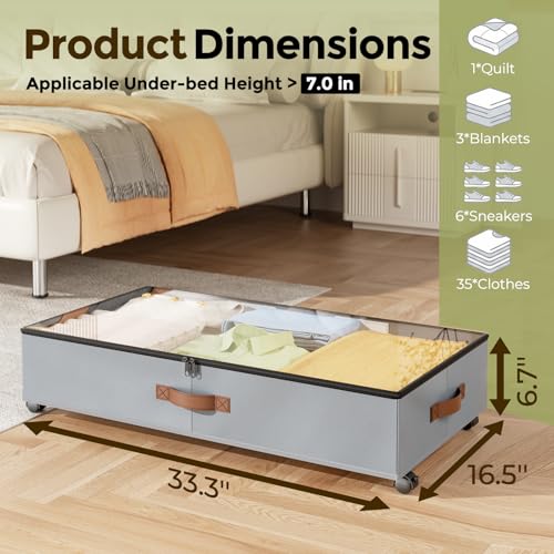 LAMU Under Bed Storage with Wheels, 2 Pack Under Bed Storage Containers with Clear Lids & Label, Rolling Under Bed Drawers for Clothes, Shoes, Blankets, Grey - color: Grey