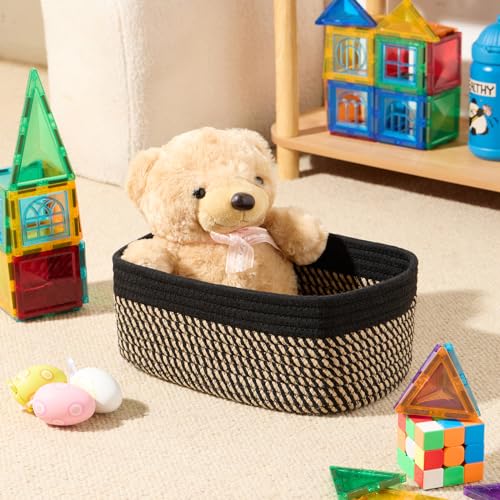 MiniArk Small Storage Baskets for Organizing | Closet Organizer Bins | Shelf Toy Basket | Woven Rope Baskets | Cube Decorative Box | Shallow Basket | 11.5x7.5x4.7” | 3 Packs Black Brown - color: Black/Brown, size: 3pcs-L11.5xW7.5xH4.7"