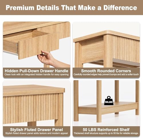 INNOD Entryway Table with Storage, 40" Fluted Console Table with Drawers, Narrow Console Table for Entryway, Sofa Table Behind Couch, Wood Hallway Table for Living Room, Foyer, Small Space (Light Oak)