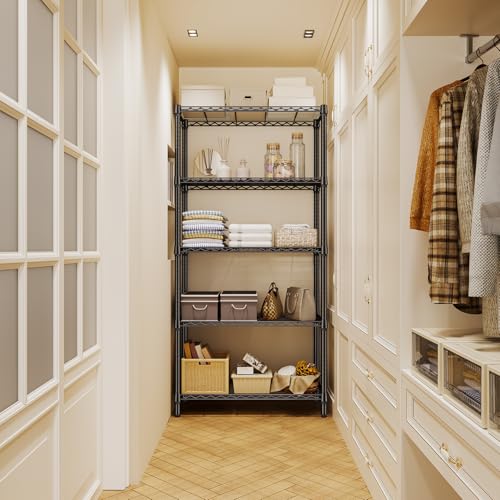 M MZG 1250 lbs 5 Tier Shelf Metal Storage Shelves Shelving Wire Rack Heavy Duty Closet Organizers for Garage Kitchen Bathroom Laundry Black 15.7" D x 33.5" W x 68.5" H - color: Black, size: 5 tier, 15.7" D x 33.5" W x 68.5" H
