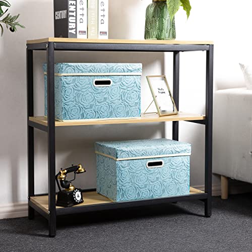 PRANDOM Stackable Storage Cubes with Lids [5-Pack] Fabric Decorative Storage Box Bins Organizer Containers Baskets with Cover Handles Divider for Bedroom Closet Living Room Blue 14.9x9.8x9.8 Inch - color: Blue, size: Medium(5-Pack)