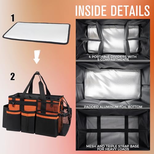 SCAVATA Wearable Cleaning Caddy, Cleaning Caddy Supplies Organizer with Handle & Shoulder Straps for Housekeepers, Under Sink & Car Cleaning Tool Organizers Bag with 4 Foldable Divider (RetroOrange) - color: RetroOrange