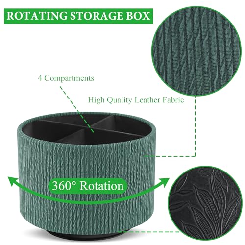 Round Leather Art Supply Organizer,Remote Control Holder,360 Degree Spinning,Multi-Functional Pencil Holder,4 Compartments Desktop Stationary Organizer(1-Wood Green) - color: 1-Wood Green