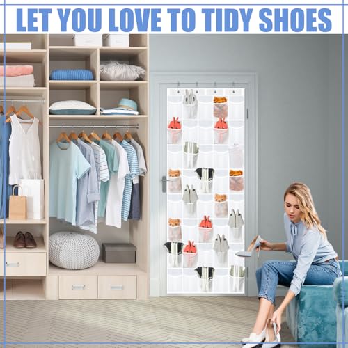 Windyun 2 Pack 40 Over the Door Shoe Organizers Large Mesh Pocket Hanging Shoe Rack for Closet Nonslip Behind Dorm Door Storage Holder Dorm Essentials Back to School Organizer for College - color: White