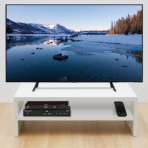 TEAMIX 2 Tier White Monitor Riser Stand, Wood Desktop Stand with storage for Laptop/PC/Printer/Keyboard, TV Stand Shelf Home Office Desk Accessories - color: White