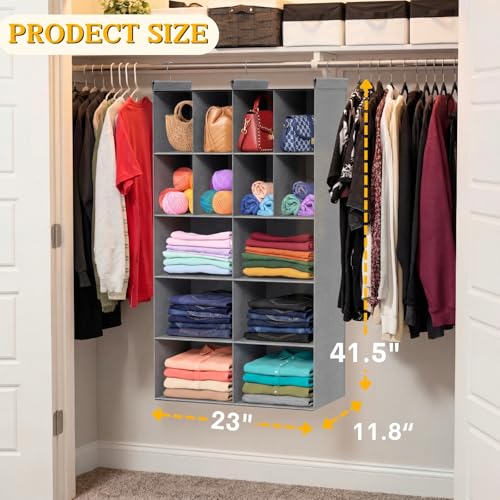 Ofiray-home 5 Tier Hanging Closet Organizer, 14 Compartments Sweater Organizer for Closet with 3 Sturdy Hooks, Closet Organizers and Storage, Wardrobe, Rv, Garment Rack, Grey - color: Grey, size: 5-Tier