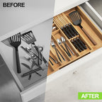 Bamboo Kitchen Drawer Organizer, Expandable Silverware Organizer with Removable Knife Block, 6-8 Slots- Utensil Holder & Cutlery Tray Drawer Dividers, 2.36" Deep for Extra Capacity, Natural - color: Natural